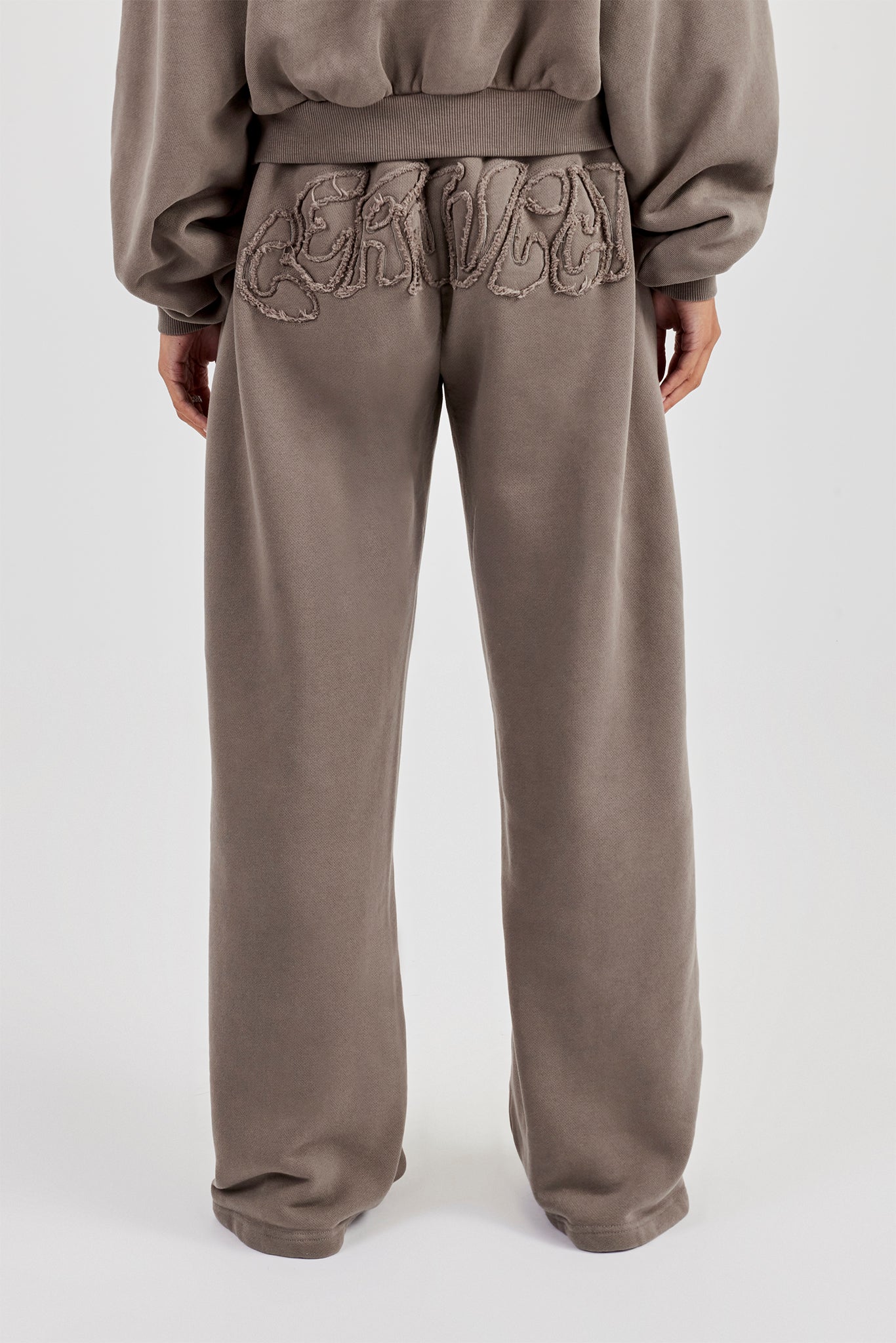 Washed Applique Logo Wide Leg Jogger - Grey