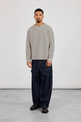 Langärmeliges Waffel-Streifen-T-Shirt – Marineblau