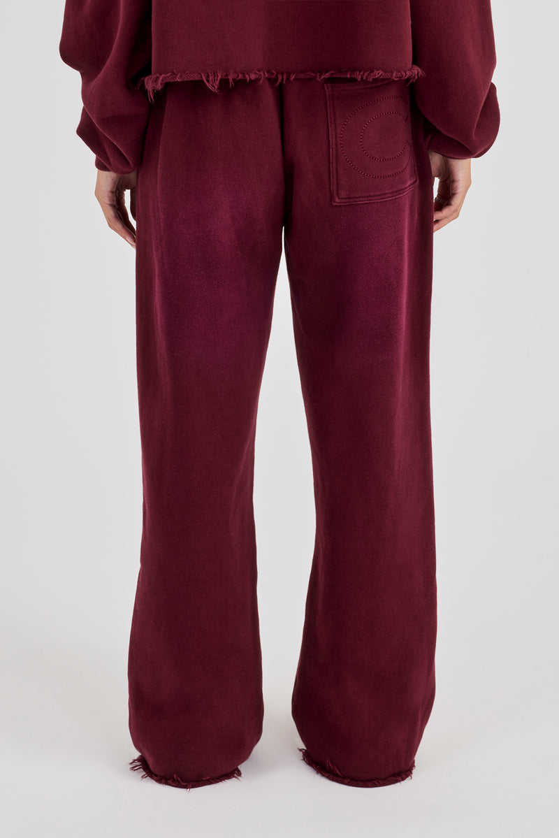 Washed Wide Leg Jogger - Burgundy