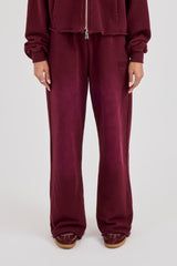 Washed Wide Leg Jogger - Burgundy