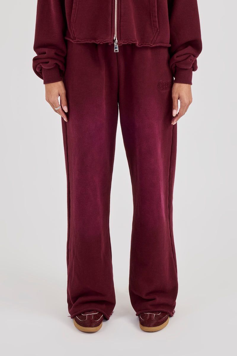 Washed Wide Leg Jogger - Burgundy