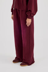 Washed Wide Leg Jogger - Burgundy