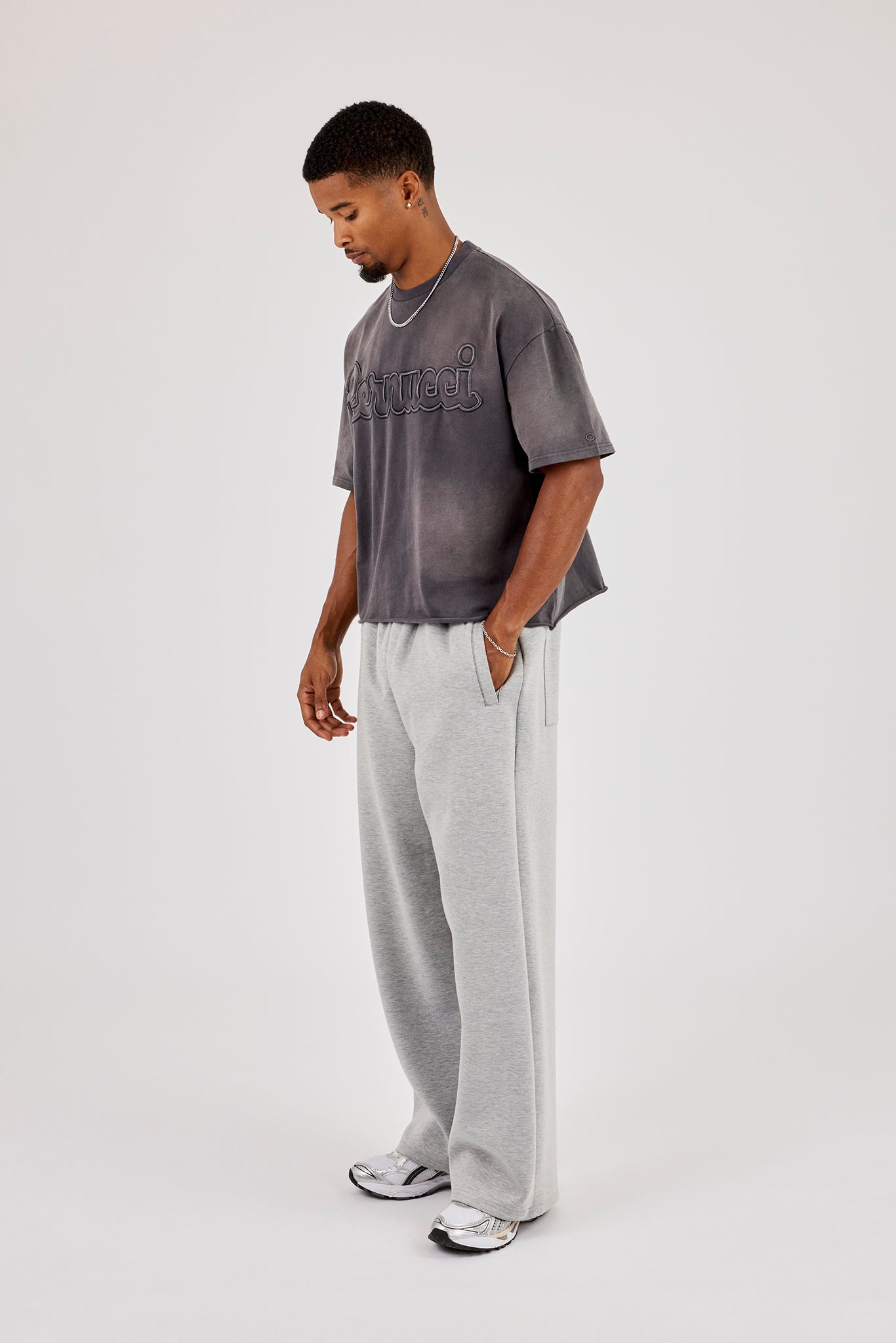 Boxy Washed Embroidered T-Shirt - Grey