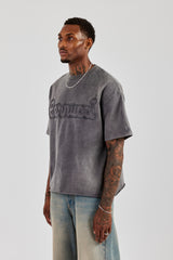 Boxy Washed Embroidered T-Shirt - Grey