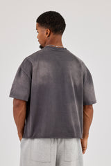 T-Shirt mit verwaschenem, besticktem Muster - Grau