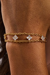 Double Layer Floral Motif Rolo Bracelet - 3mm - Gold
