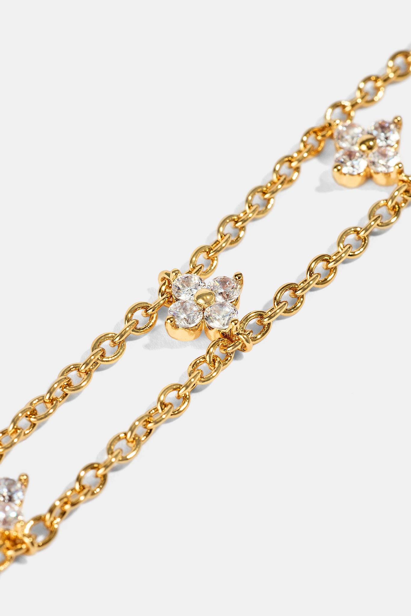 Double Layer Floral Motif Rolo Bracelet - 3mm - Gold