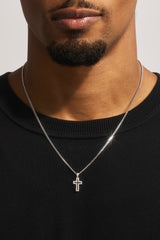 Micro Iced Outline Cross Necklace - 15mm - White