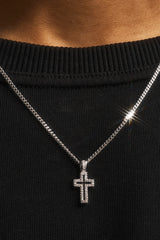 Micro Iced Outline Cross Necklace - 15mm - White