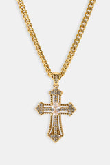 Iced Oval Centre Cross Necklace - 25mm - Gold