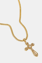 Iced Round Edge Cross Necklace - 30mm - Gold