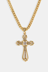 Iced Round Edge Cross Necklace - 30mm - Gold