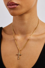 Iced Round Edge Cross Necklace - 30mm - Gold