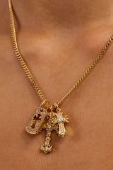 Iced Triple Cross & Tag  Necklace - 20mm - Gold