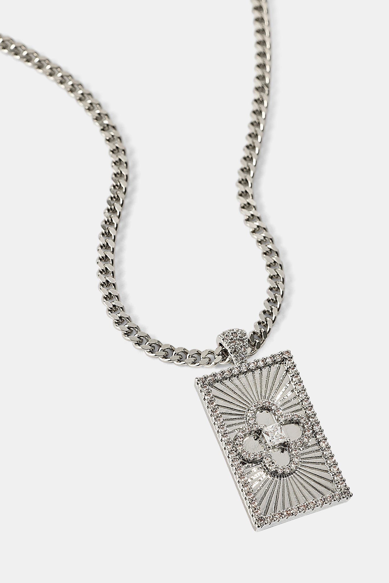 Iced Edge Motif Tag Micro Pendant Necklace - 15mm - White