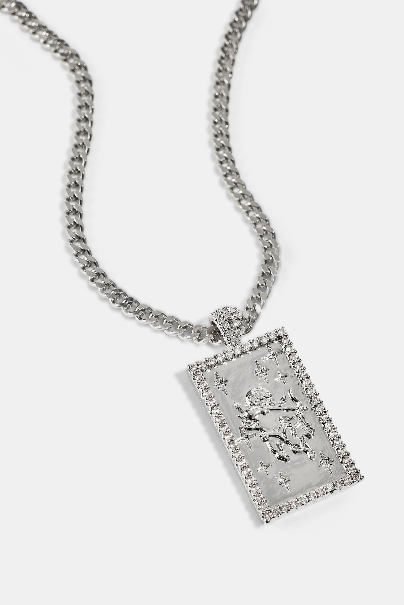 Iced Edge Cherub Pendant Necklace - 20mm - White