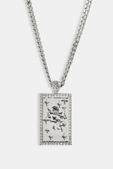 Iced Edge Cherub Pendant Necklace - 20mm - White