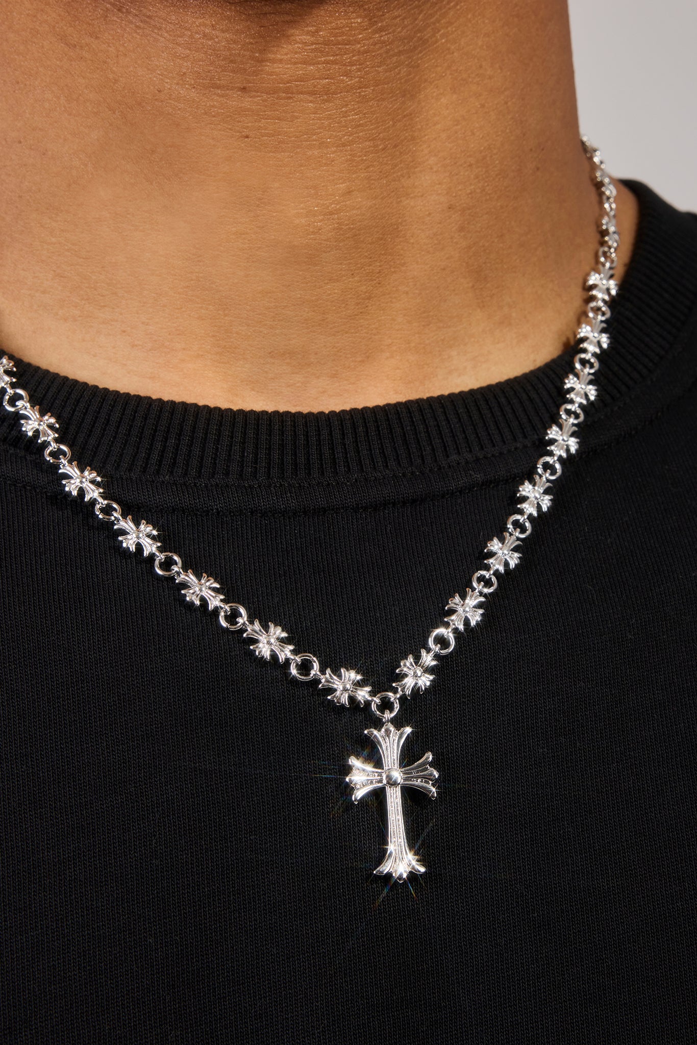 Polished Multi Cross Motif Necklace - 30mm - White | Mens