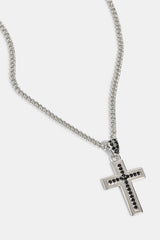 Black Stacked Polished & Iced Cross Necklace - 20mm - White