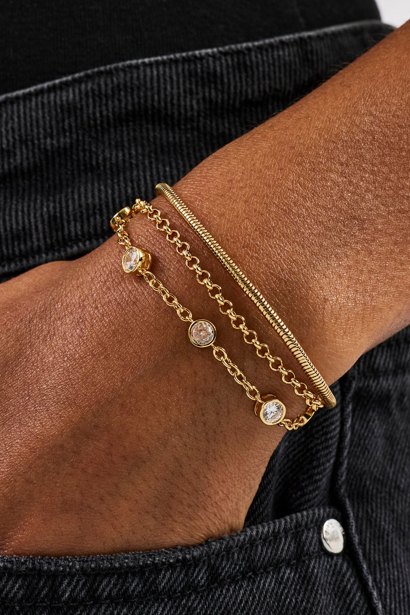 Triple Layer Rolo Bracelet - 3mm - Gold