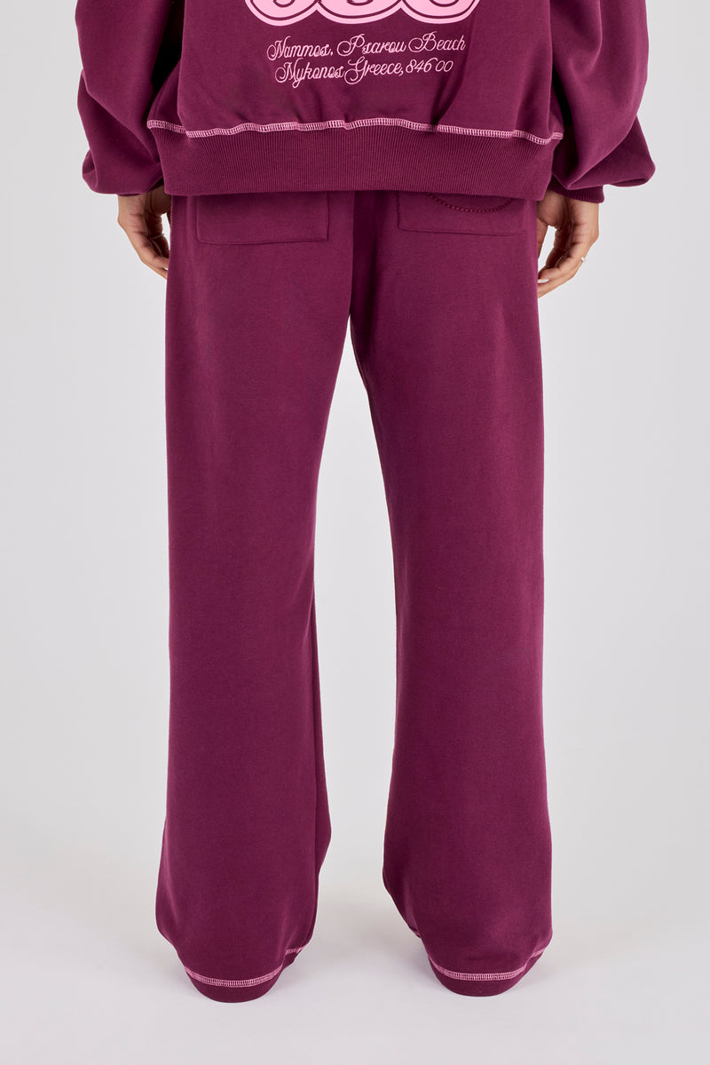 333 Cherub & Bow Wide Leg Jogger - Berry