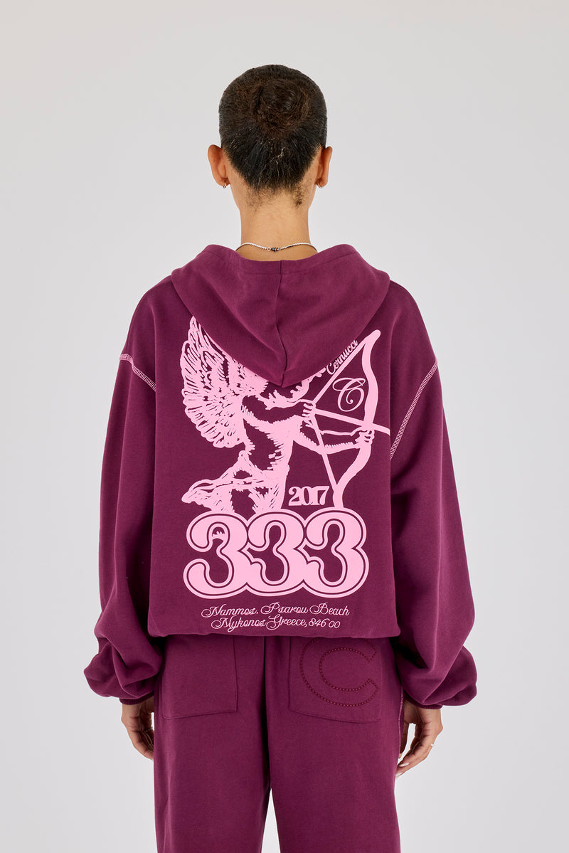 333 Cherub & Bow Oversized Hoodie - Berry