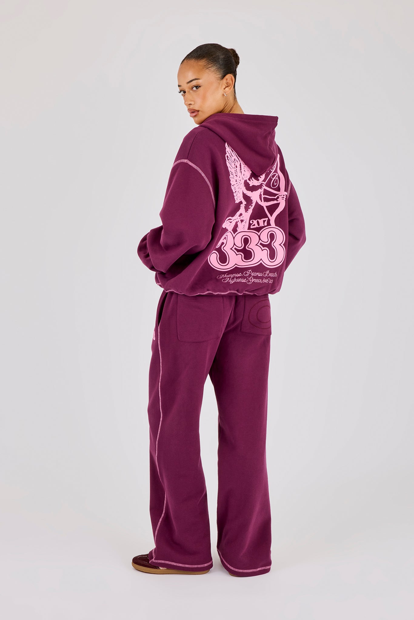 333 Cherub & Bow Oversized Hoodie & Wide Leg Jogger - Berry