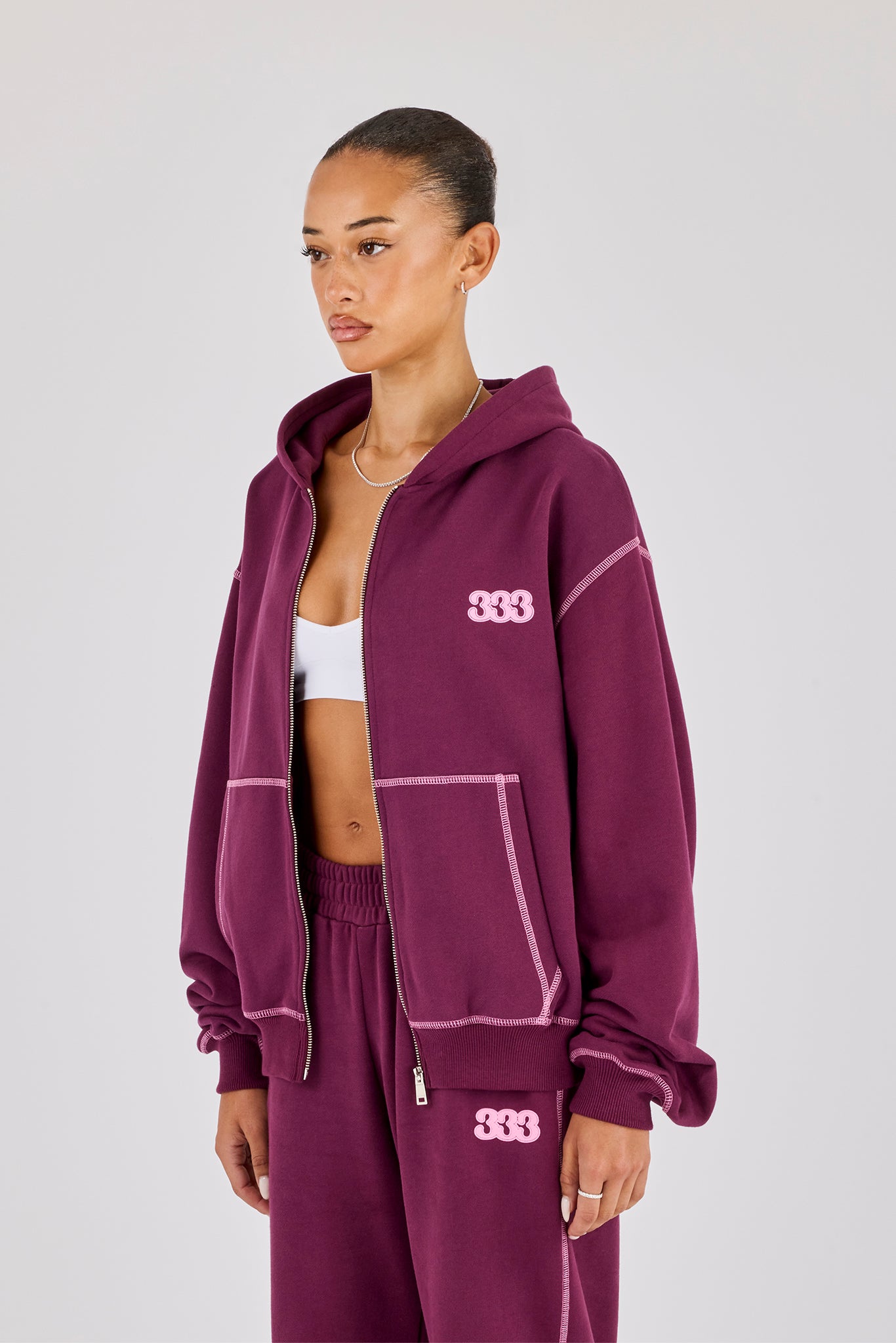 333 Cherub & Bow Oversized Hoodie - Berry