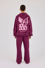 333 Cherub & Bow Oversized Hoodie & Wide Leg Jogger - Berry