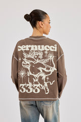 333 Langarm-T-Shirt mit Kontrastnähten – Taupe