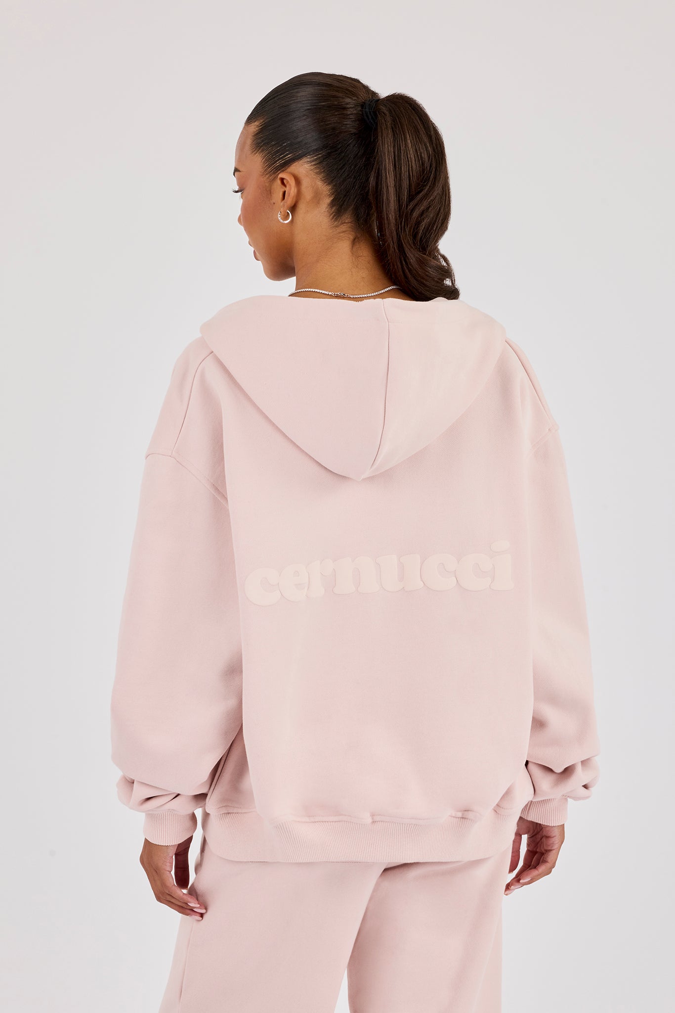 Oversize-Kapuzenpullover mit Reißverschluss – Altrosa