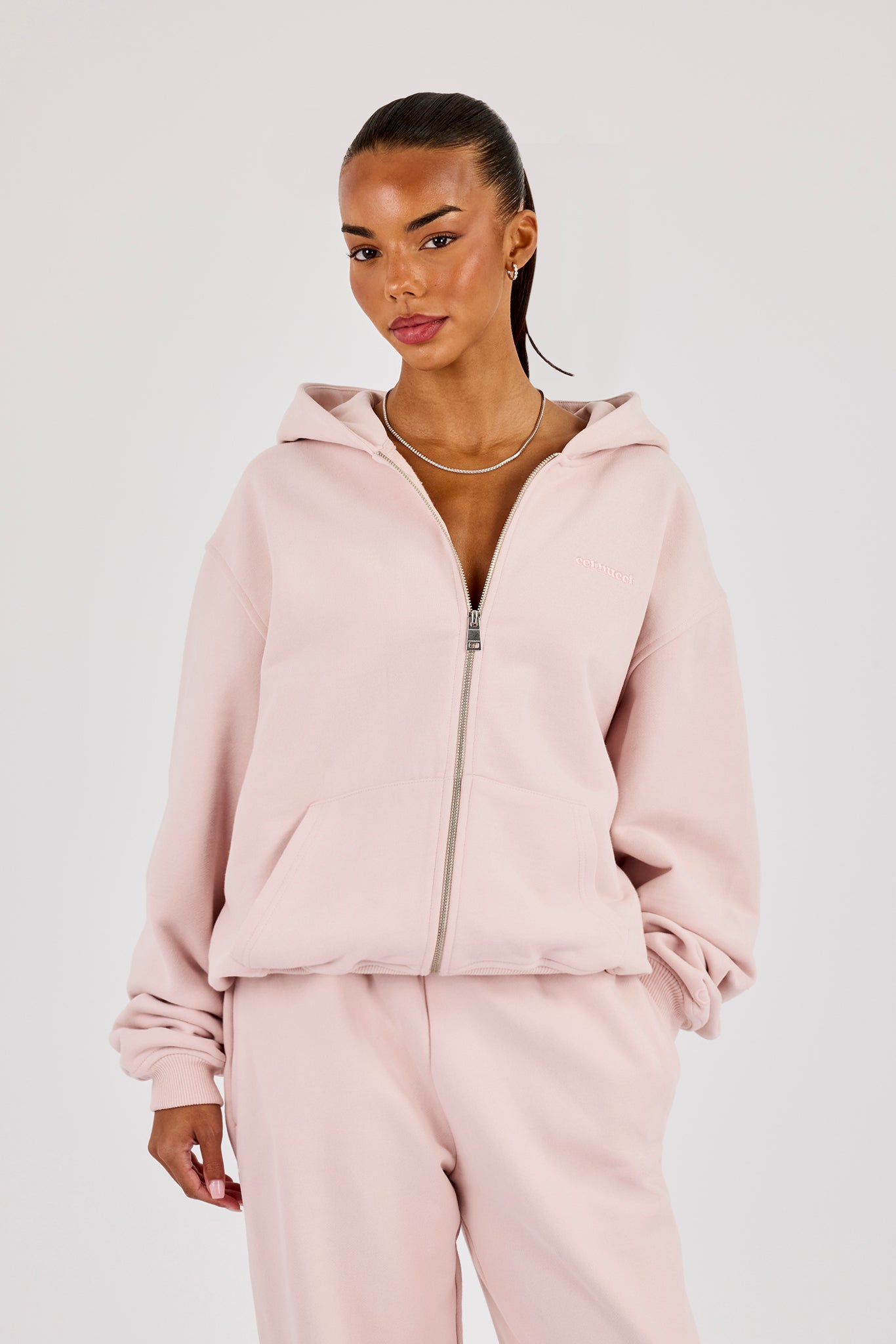 Oversize-Kapuzenpullover mit Reißverschluss – Altrosa