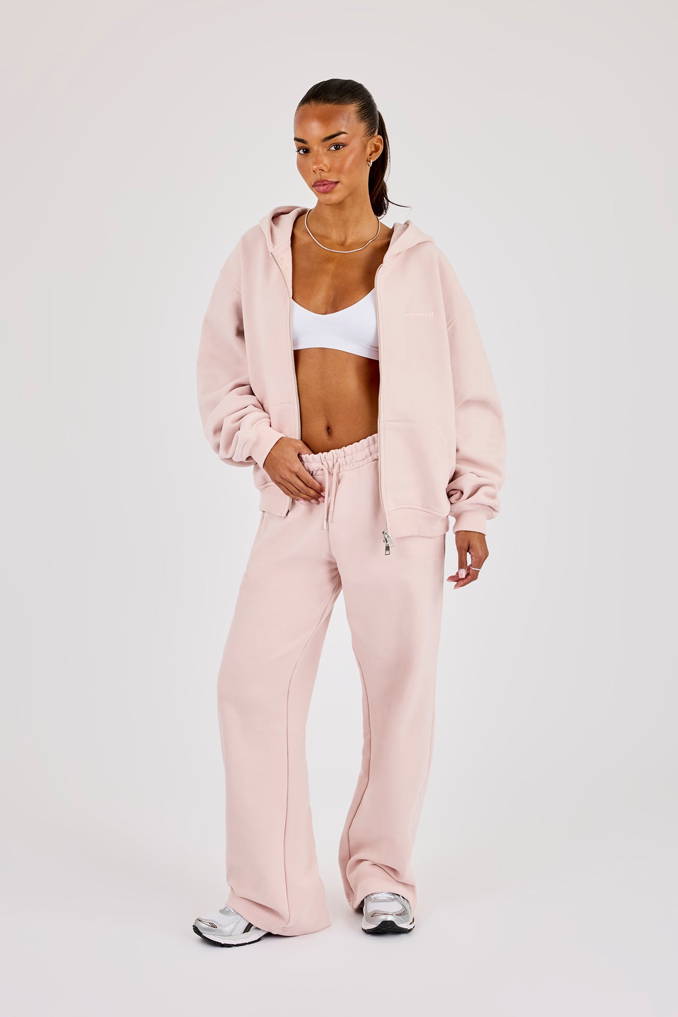 Oversize-Kapuzenpullover mit Reißverschluss – Altrosa