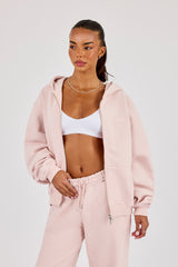 Oversize-Kapuzenpullover mit Reißverschluss – Altrosa