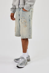 Denim Applique Jort - Antique Wash