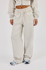 Raw Edge Applique Wide Leg Jogger - Ash Grey
