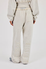 Raw Edge Applique Cropped Zip Through Hoodie & Wide Leg Jogger - Ash Grey