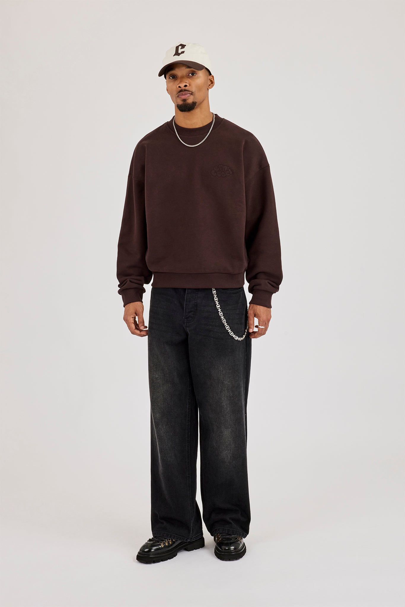 Applique Logo Boxy Sweatshirt - Dark Brown