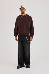 Applique Logo Boxy Sweatshirt - Dark Brown