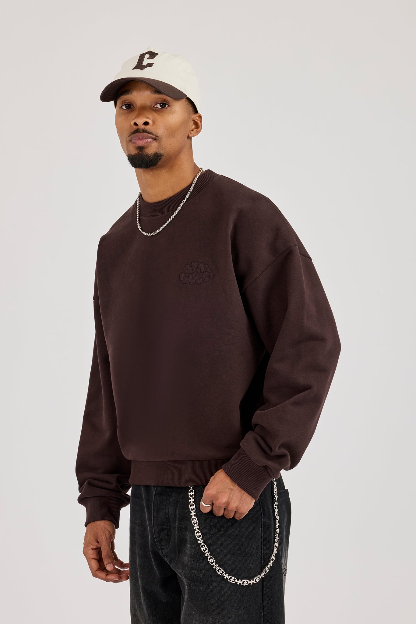 Applique Logo Boxy Sweatshirt - Dark Brown