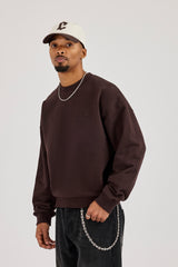 Applique Logo Boxy Sweatshirt - Dark Brown