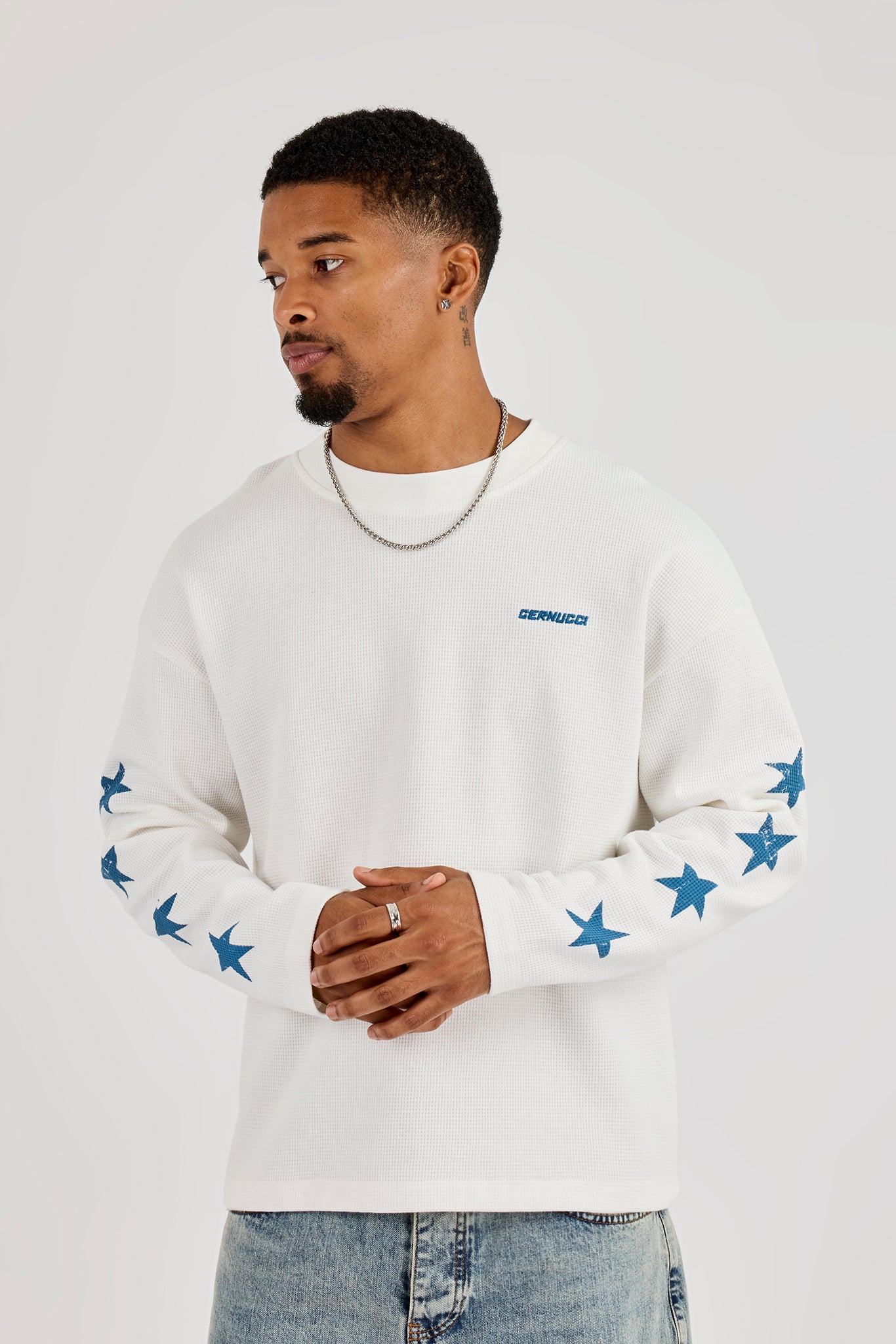 Ipanema Distressed Waffle Long Sleeve T-Shirt - Off White | Mens