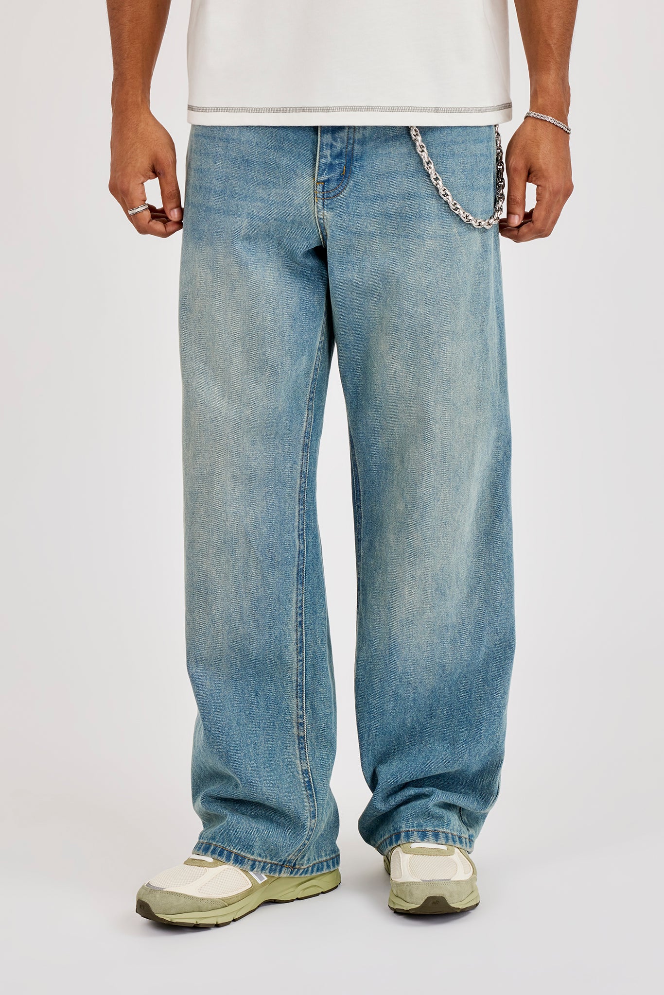 Mens Baggy Jean & 10mm Twist Link Jean Chain - Antique Wash