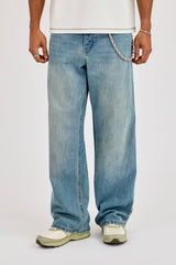 Mens Baggy Jean & 10mm Twist Link Jean Chain - Antique Wash