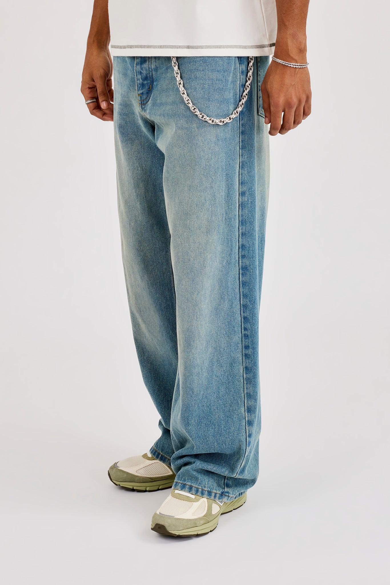 Mens Baggy Jean & 10mm Twist Link Jean Chain - Antique Wash