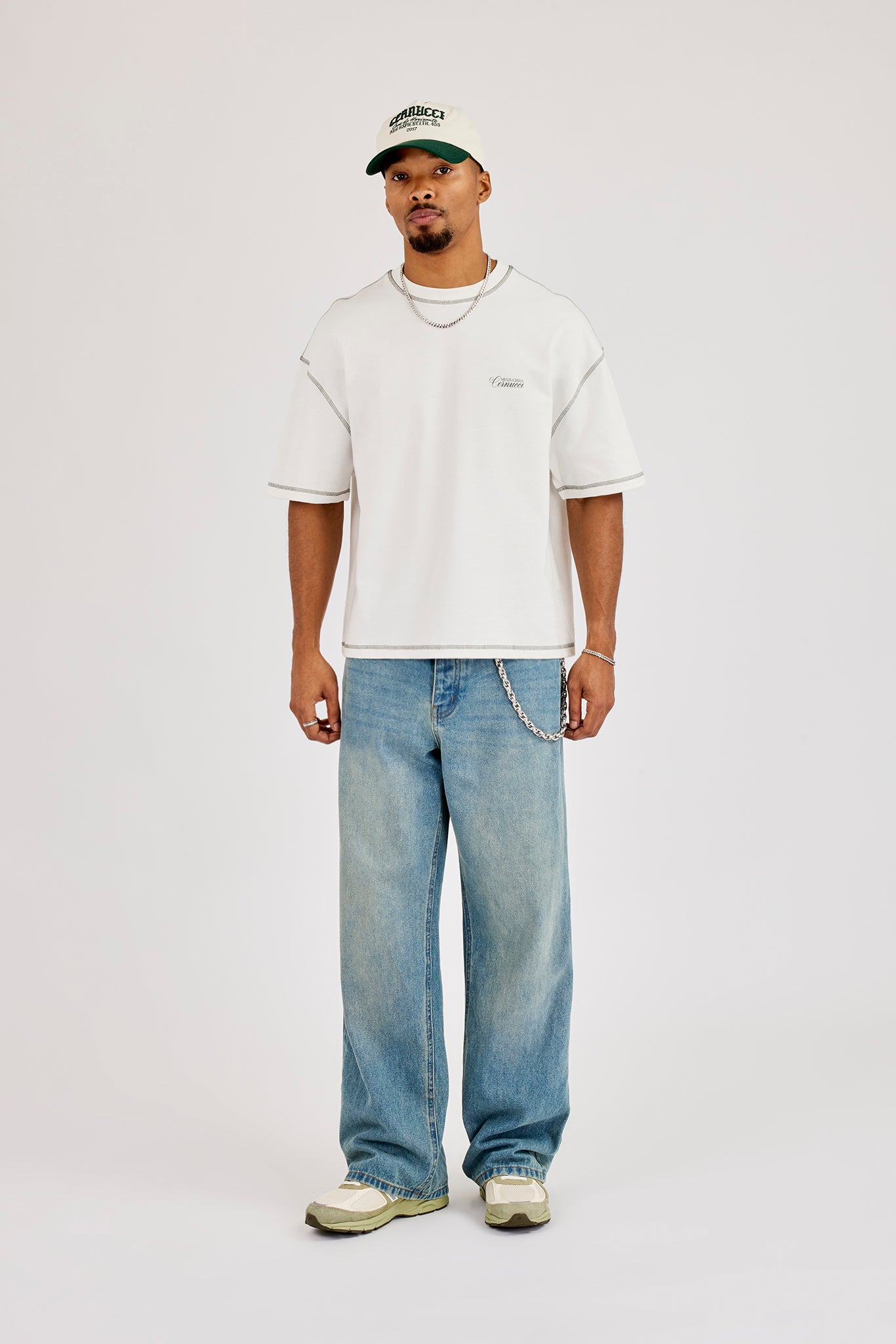 Mens Baggy Jean & 10mm Twist Link Jean Chain - Antique Wash