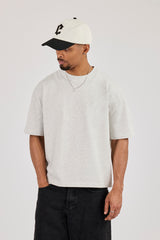 Boxy Embroidered Motif Logo T-Shirt - Grey Marl