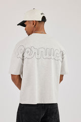 Boxy Embroidered Motif Logo T-Shirt - Grey Marl