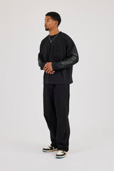 Long Sleeve Embroidered Pocket T-Shirt - Washed Black