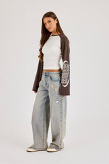 Cinched Waist Raglan Long Sleeve T-Shirt - Chocolate